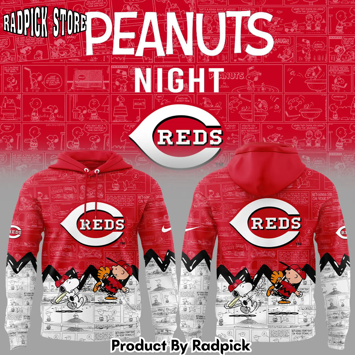 Cincinnati reds 75th anniversary of peanuts hoodie joggers hoodie and long pants set rp291858